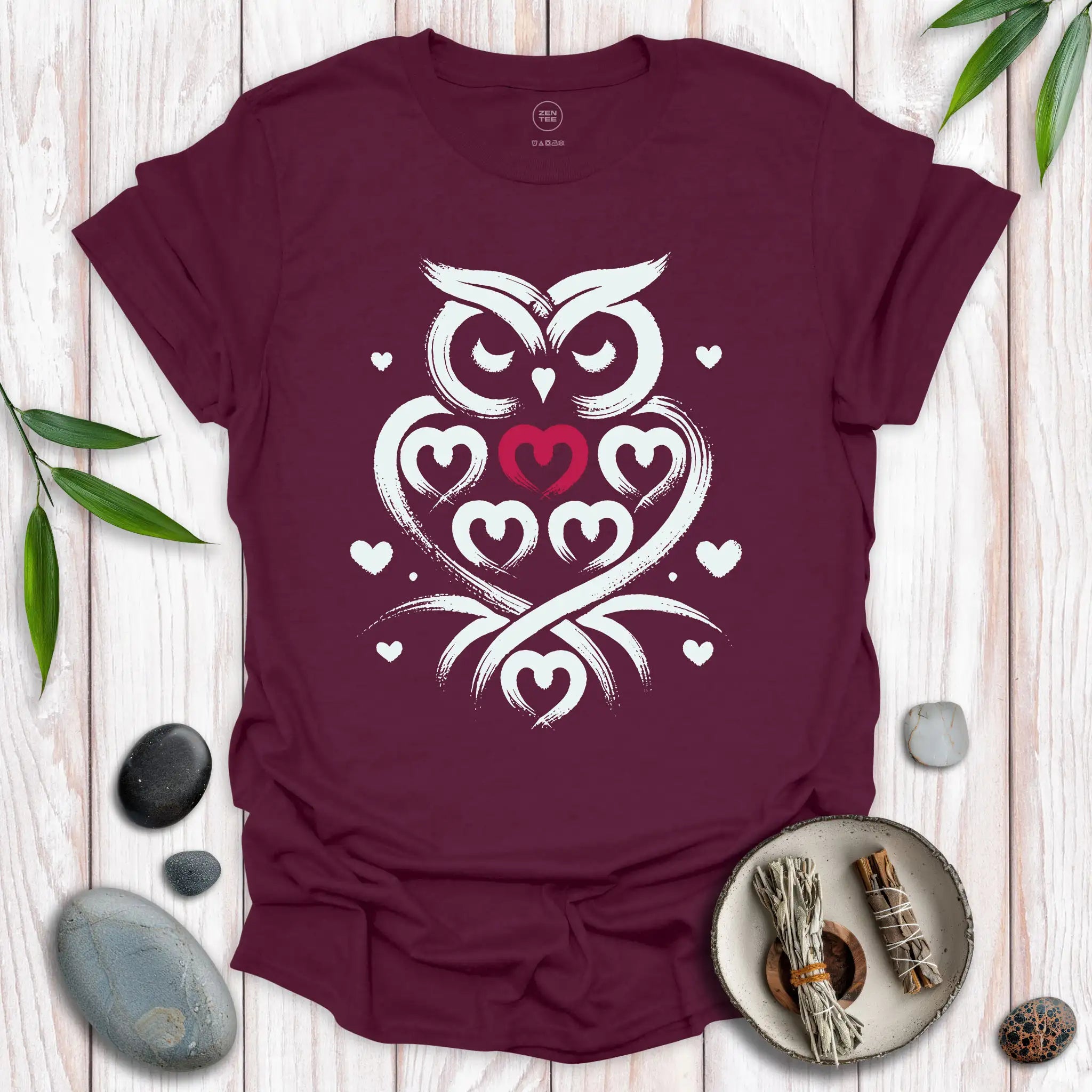 Owl Spirit Red Heart T-Shirt